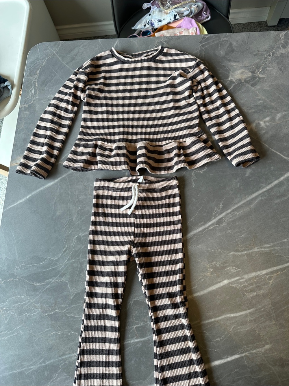 Zara Black and Cream Striped Peplum Pajama Set
